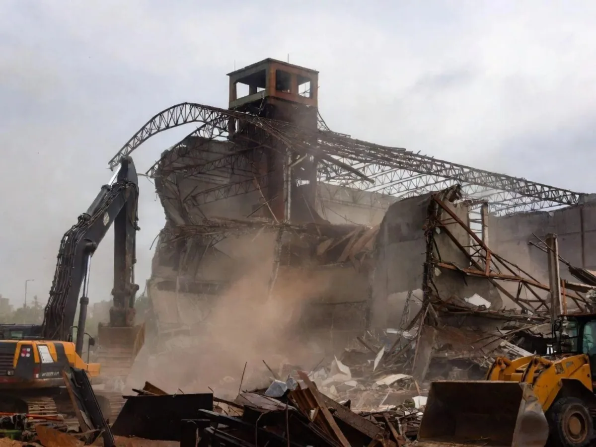 Industrial building interior stripped during demolition